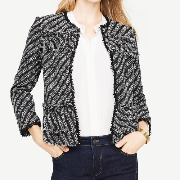 Ann Taylor Jackets & Blazers - Ann Taylor Ruffle Tweed Diagonal Stripe Jacket